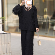 Textured Crepe Chiffon Set – Black