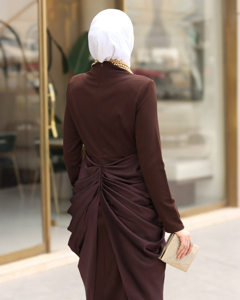 فستان ماكسي ستريتش درابيه – بني