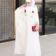 Floral Embroidered Crepe Dress – Ivory