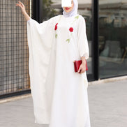 Floral Embroidered Crepe Dress – Ivory