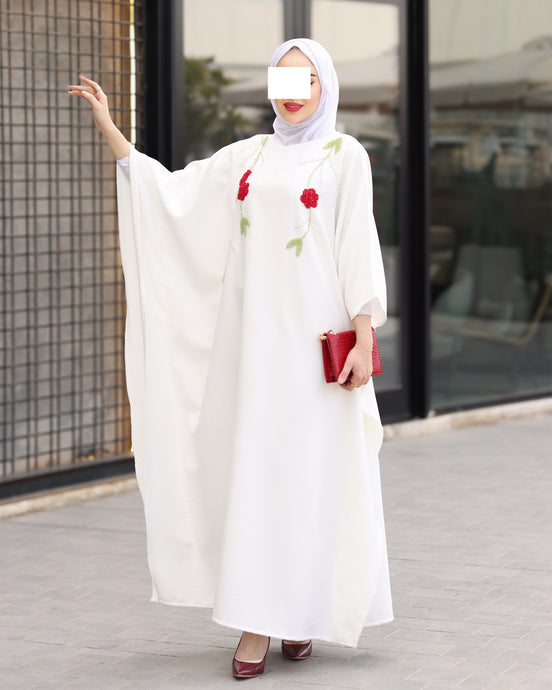 Floral Embroidered Crepe Dress – Ivory