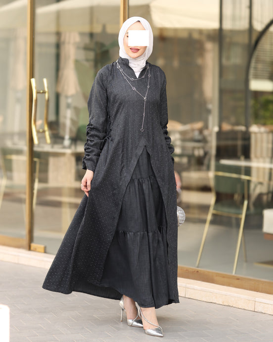 Midnight Linen Daraa – Black with Subtle Dots
