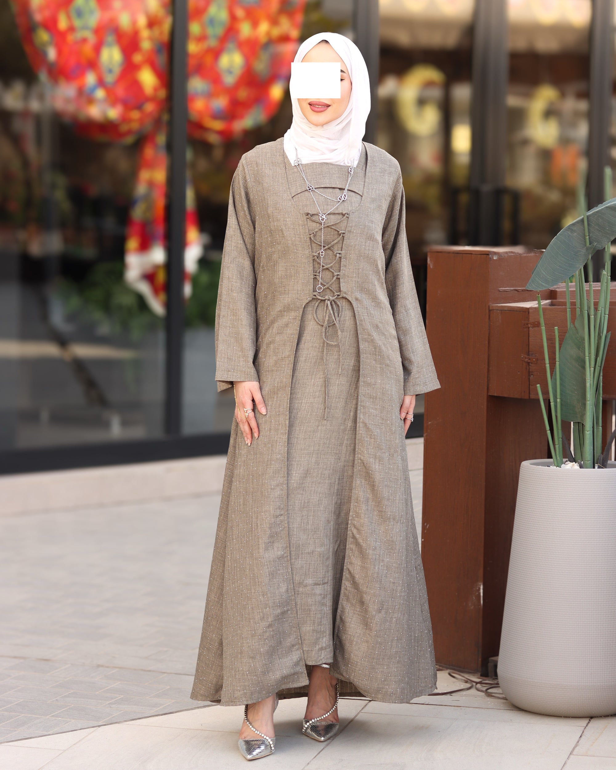 Laced Linen Nafnouf Set - Taupe