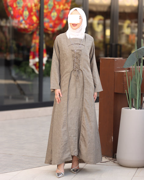 Laced Linen Nafnouf Set - Taupe