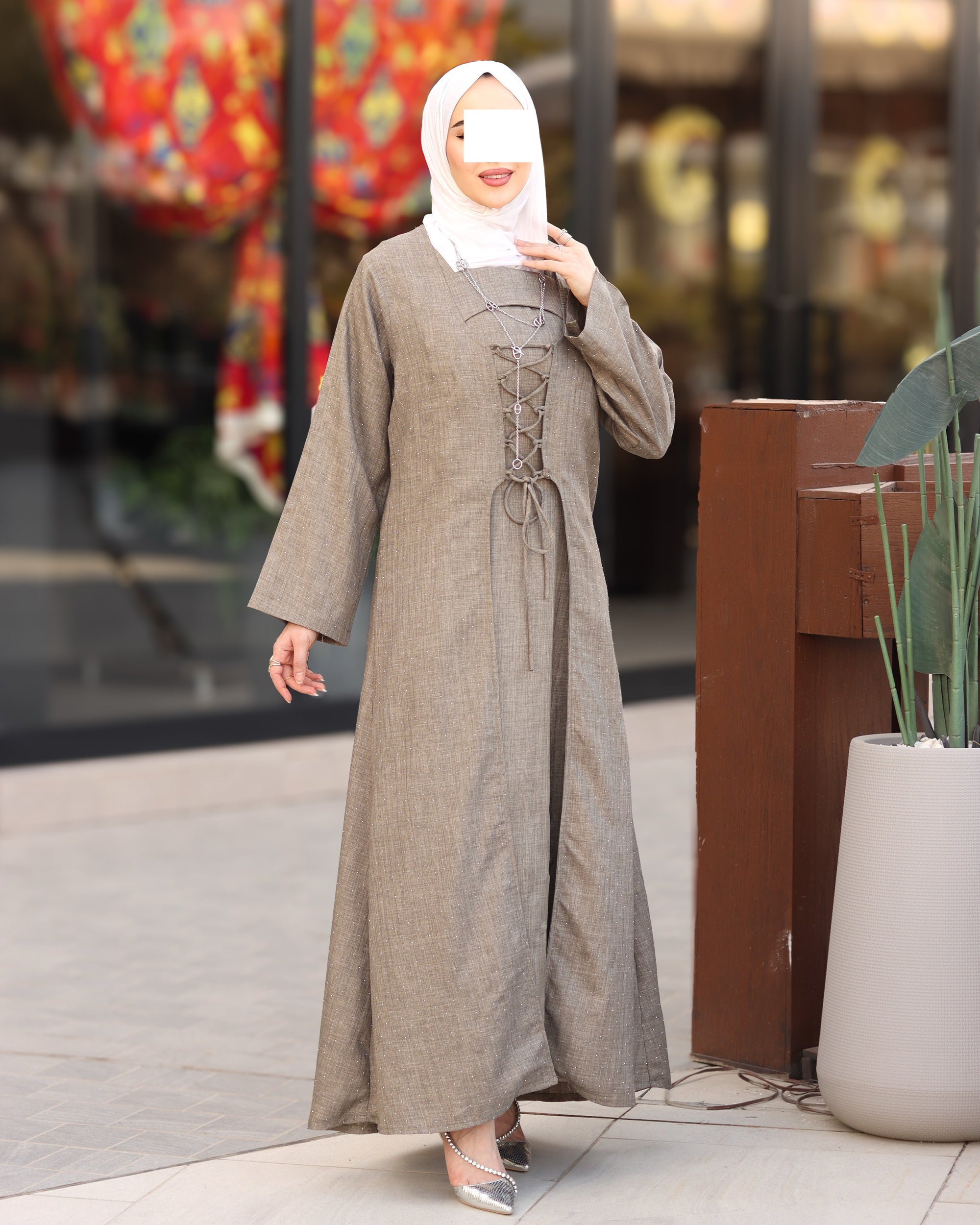 Laced Linen Nafnouf Set - Taupe
