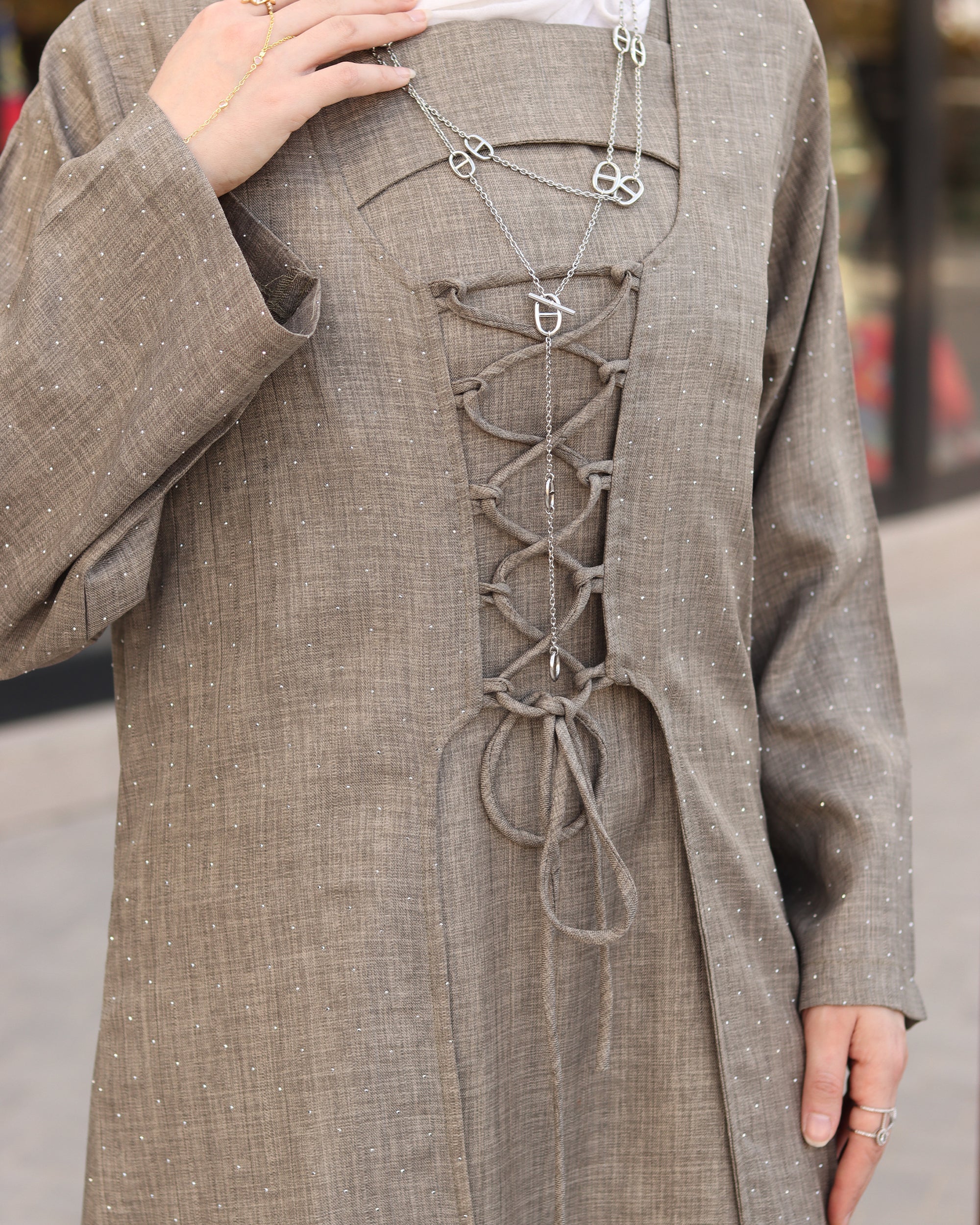 Laced Linen Nafnouf Set - Taupe