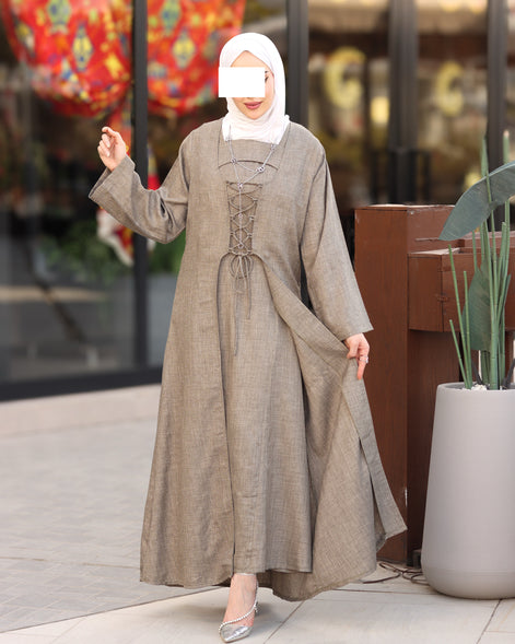Laced Linen Nafnouf Set - Taupe