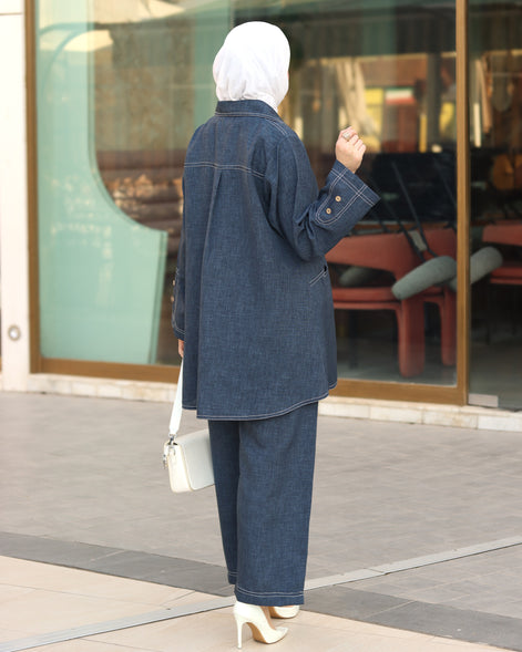 Classic Linen Shirt & Pants Set – Denim Blue