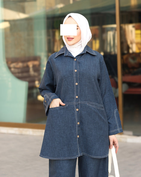 Classic Linen Shirt & Pants Set – Denim Blue