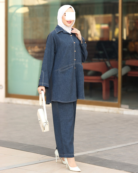 Classic Linen Shirt & Pants Set – Denim Blue