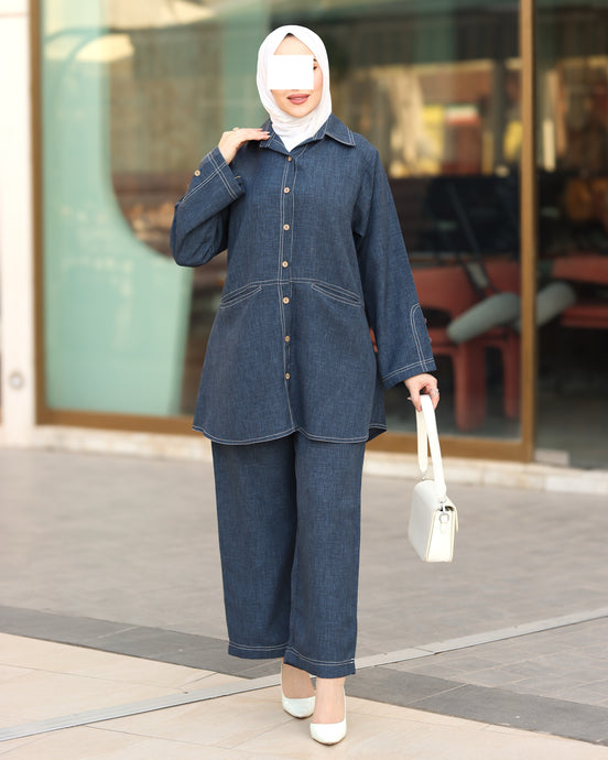 Classic Linen Shirt & Pants Set – Denim Blue