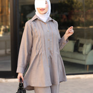 Pleated Linen Shirt & Pants Set – Taupe