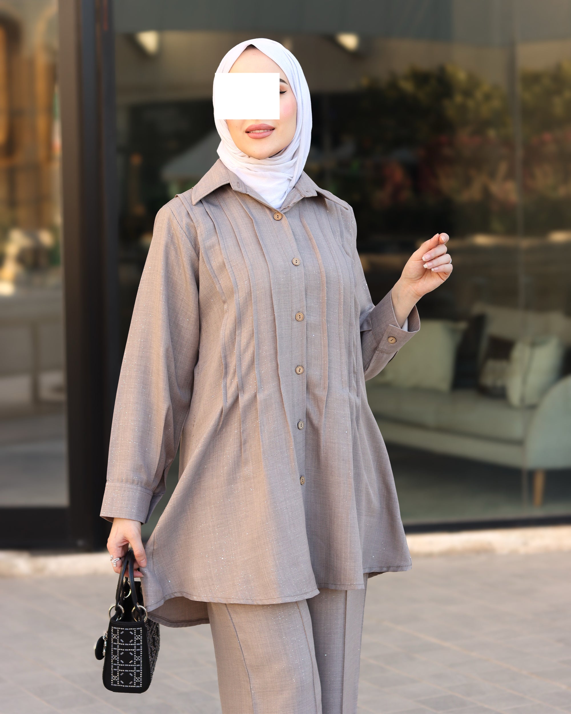 Pleated Linen Shirt & Pants Set – Taupe