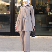 Pleated Linen Shirt & Pants Set – Taupe