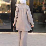 Pleated Linen Shirt & Pants Set – Taupe