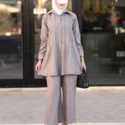Pleated Linen Shirt & Pants Set – Taupe