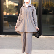Pleated Linen Shirt & Pants Set – Taupe