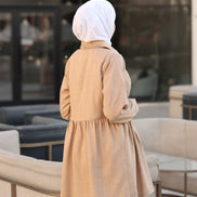 Gathered Linen Shirt & Pants Set – Warm Beige