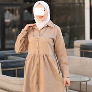 Gathered Linen Shirt & Pants Set – Warm Beige