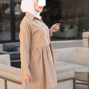 Gathered Linen Shirt & Pants Set – Warm Beige