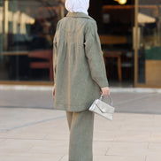 طقم قميص و بنطلون من الكتان المريح - زيتوني