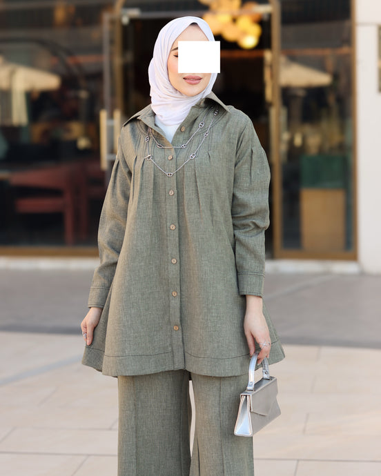 Relaxed Linen Shirt & Pants Set – Olive Green