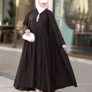 طقم دراعة من الكتان – بني داكن