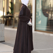 طقم دراعة من الكتان – بني داكن