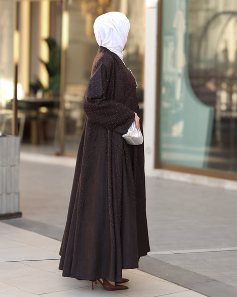 طقم دراعة من الكتان – بني داكن