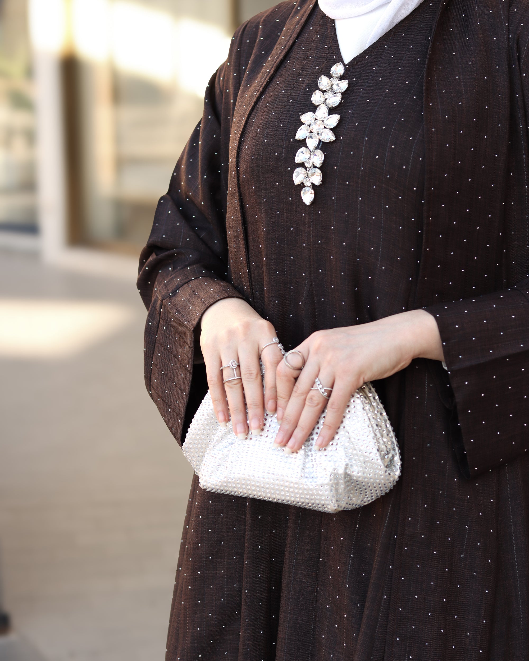 طقم دراعة من الكتان – بني داكن