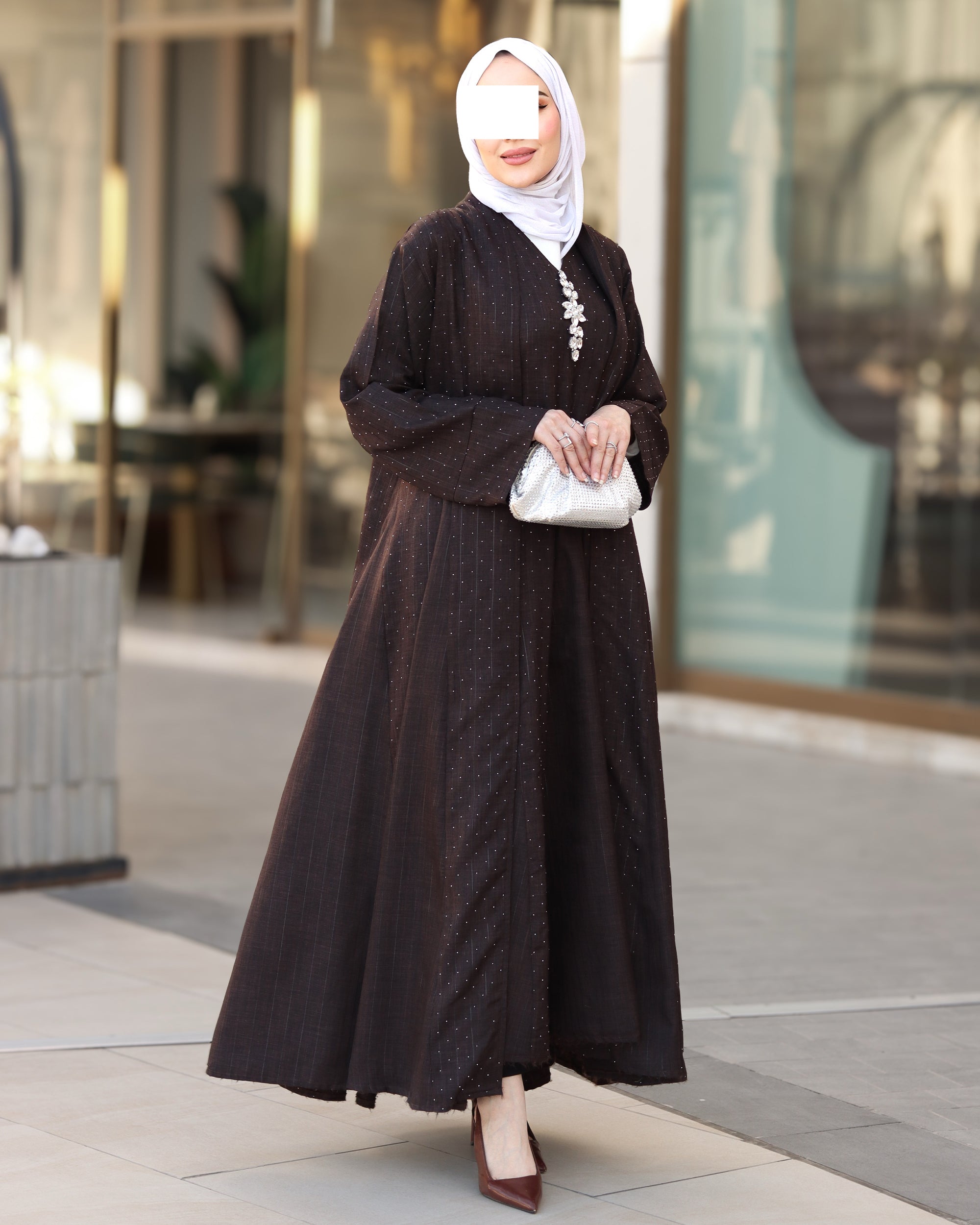 طقم دراعة من الكتان – بني داكن