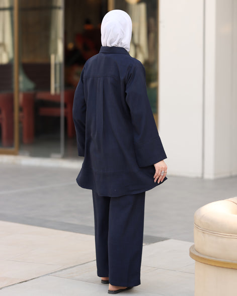 Minimal Linen Shirt & Pant Set – Navy