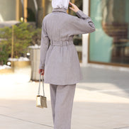 Belted Linen Shirt & Pant Set – Soft Grey