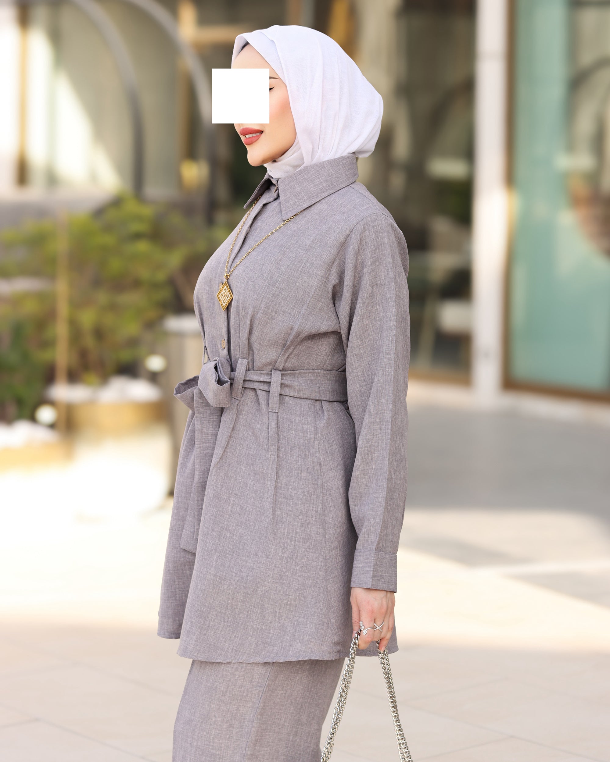 Belted Linen Shirt & Pant Set – Soft Grey