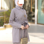 Belted Linen Shirt & Pant Set – Soft Grey