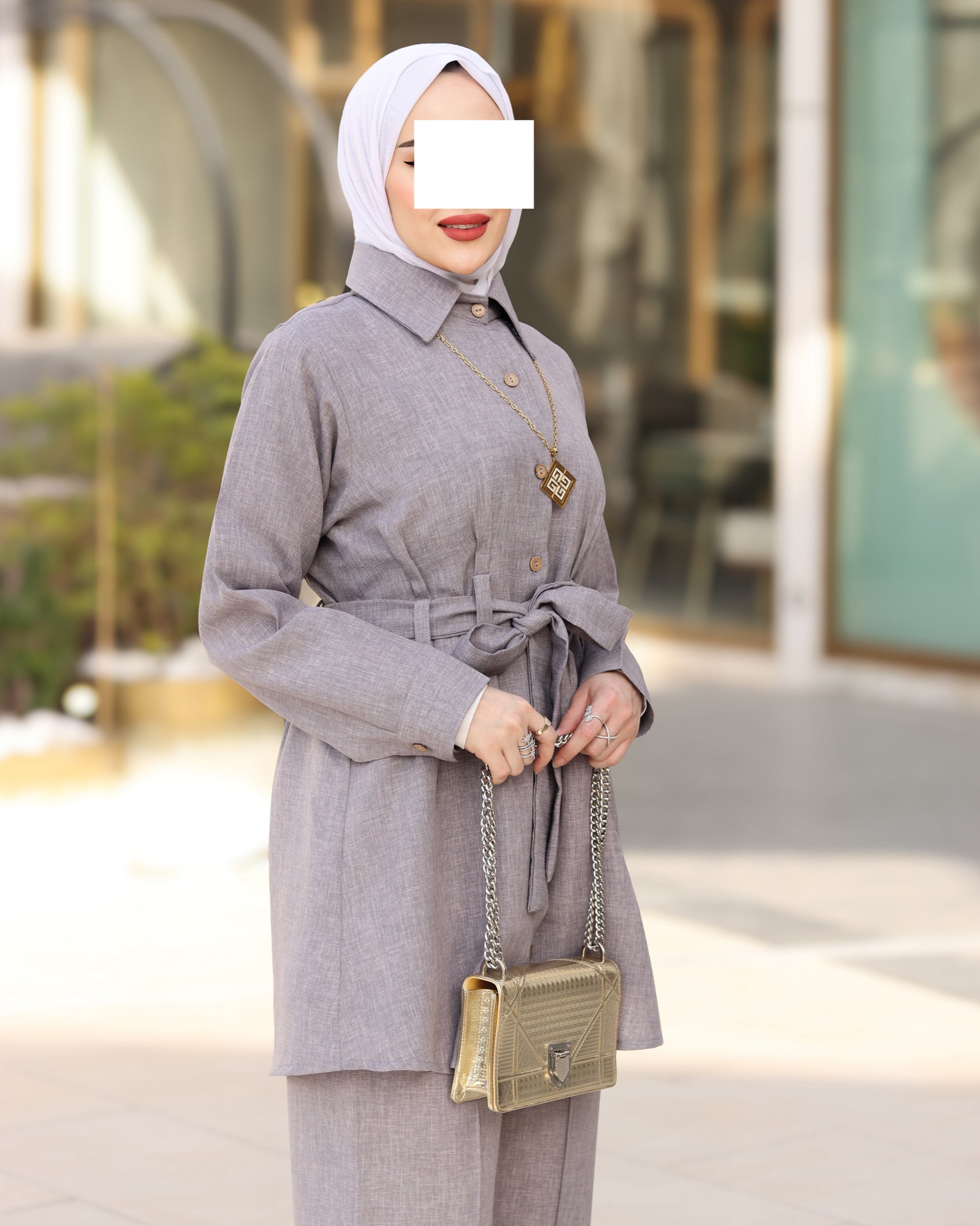 Belted Linen Shirt & Pant Set – Soft Grey