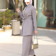 Belted Linen Shirt & Pant Set – Soft Grey