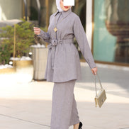 Belted Linen Shirt & Pant Set – Soft Grey