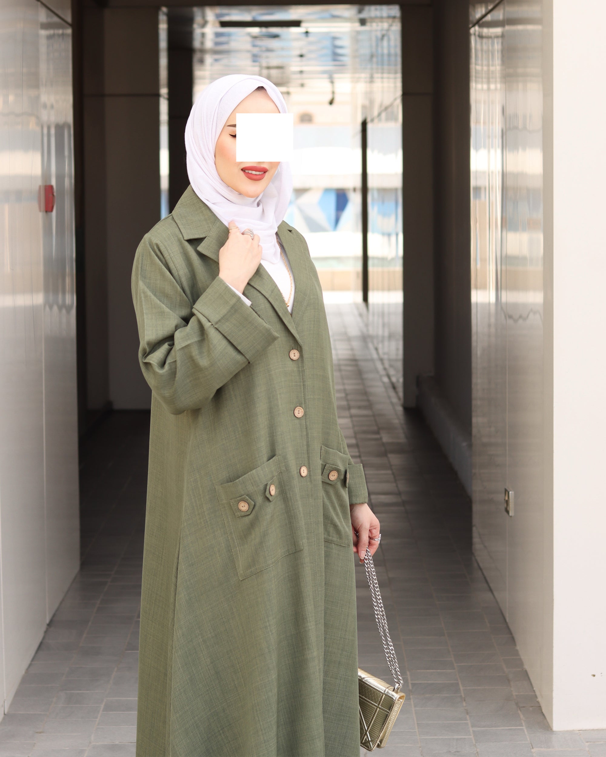 Buttoned Pocket Linen Nafnouf – Olive Green