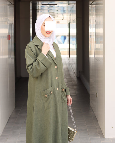 Buttoned Pocket Linen Nafnouf – Olive Green