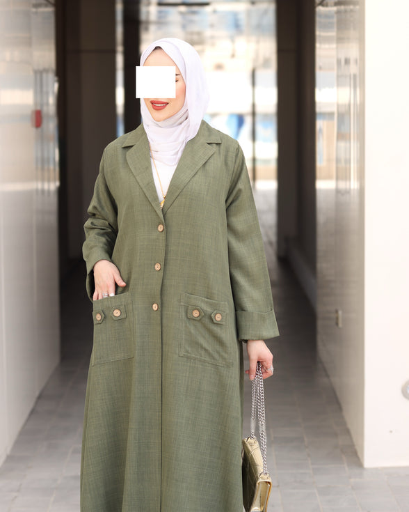 Buttoned Pocket Linen Nafnouf – Olive Green