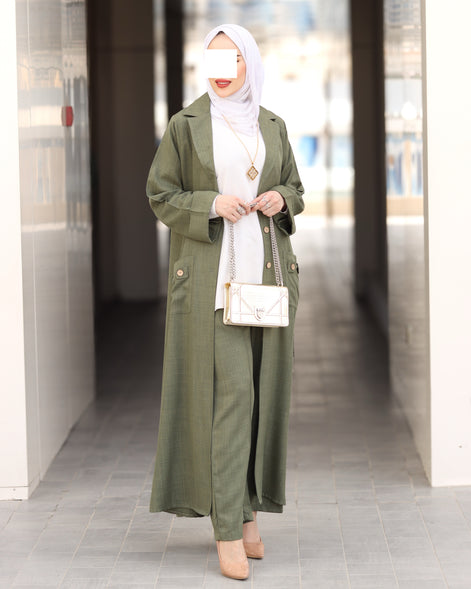 Buttoned Pocket Linen Nafnouf – Olive Green