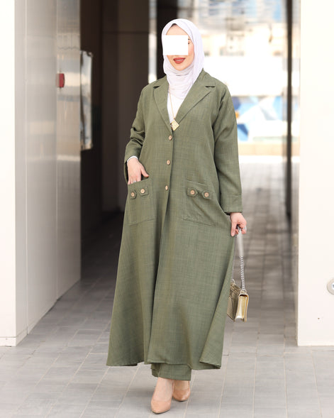 Buttoned Pocket Linen Nafnouf – Olive Green