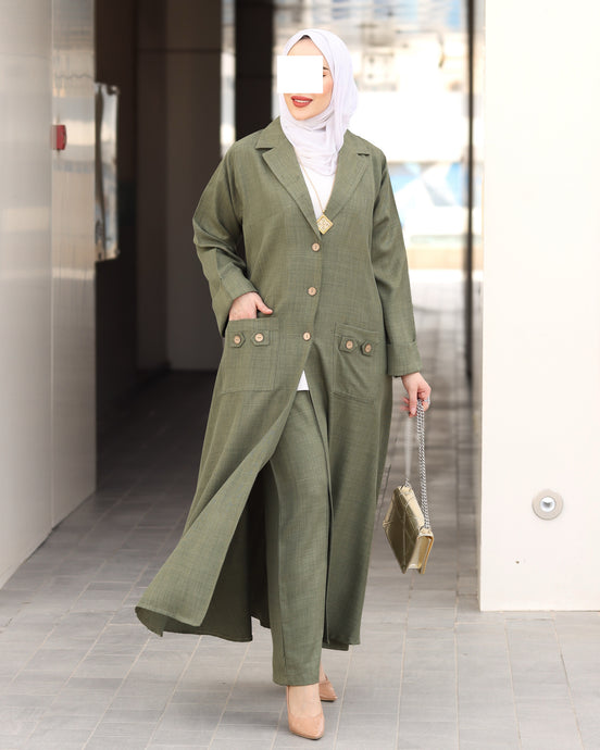 Buttoned Pocket Linen Nafnouf – Olive Green