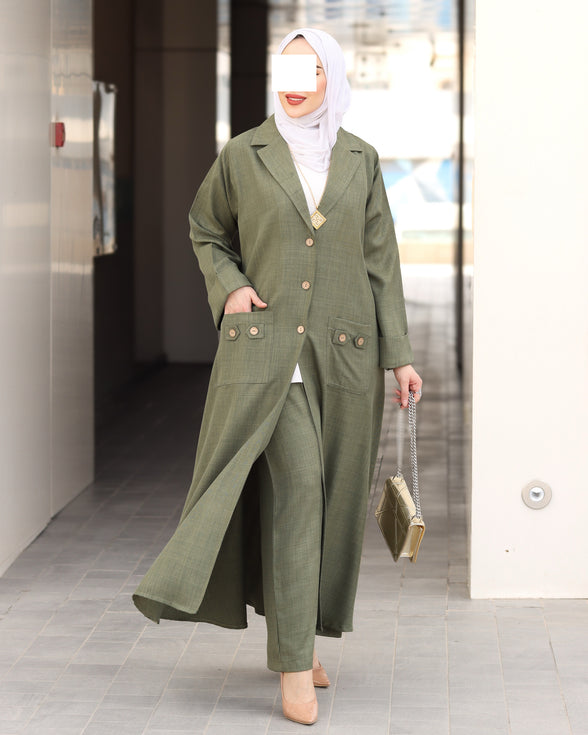 Buttoned Pocket Linen Nafnouf – Olive Green