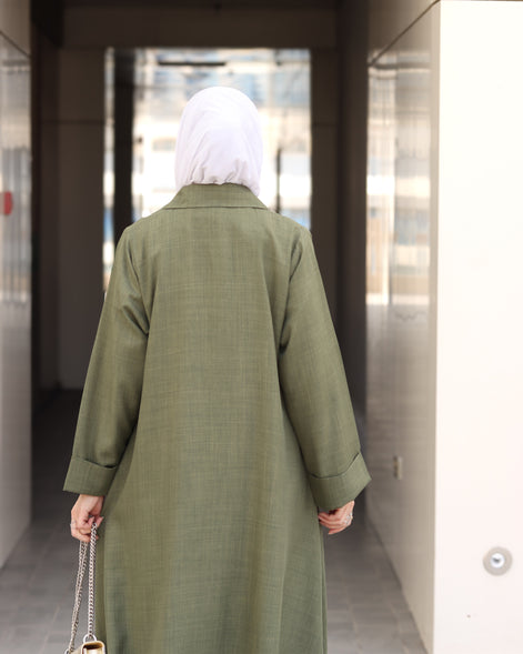 Buttoned Pocket Linen Nafnouf – Olive Green