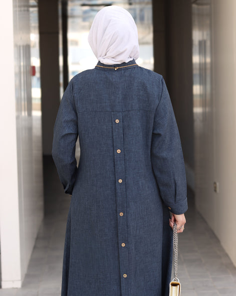 Pleated Linen Nafnouf – Deep Denim Blue