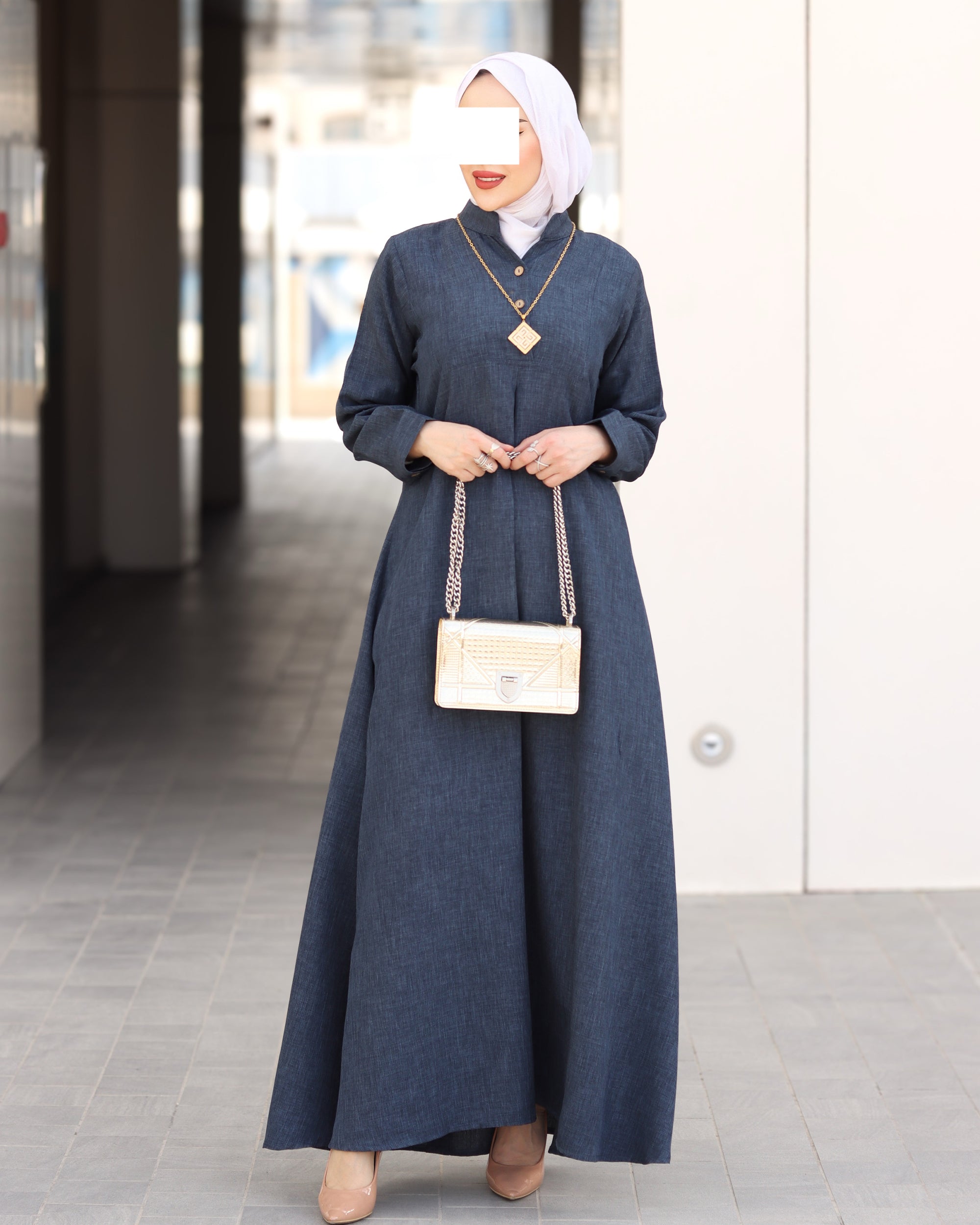 Pleated Linen Nafnouf – Deep Denim Blue
