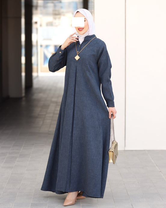 Pleated Linen Nafnouf – Deep Denim Blue