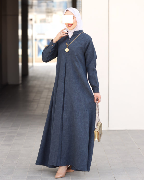 Pleated Linen Nafnouf – Deep Denim Blue